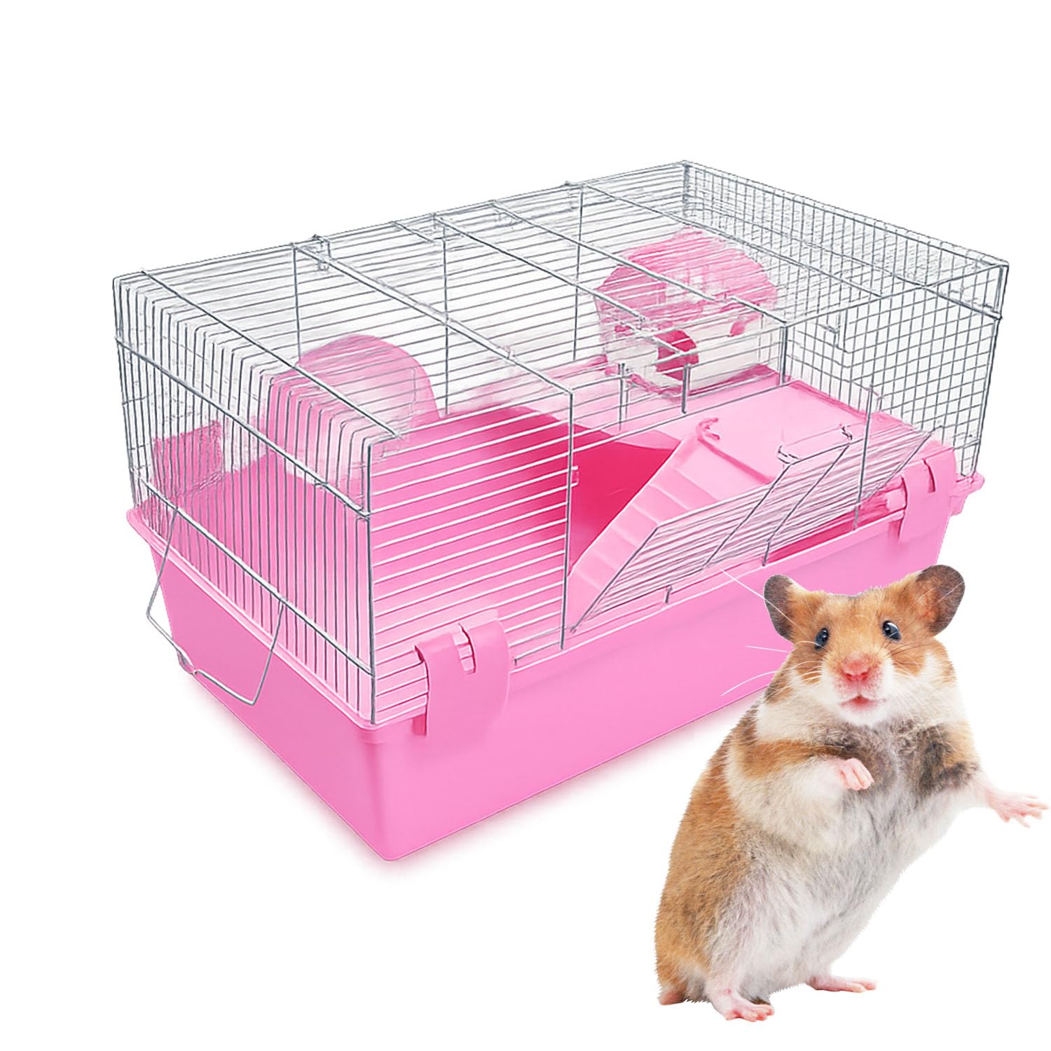 Jainsons Pet Products Large Hamster Cage for Hamsters Mouse Gerbil | Metal Wire Pet Habitat with Exercise Wheel Ramp Food Bowl | Easy Clean Base Indoor Small Pet Home Color May Vary-picture-37
