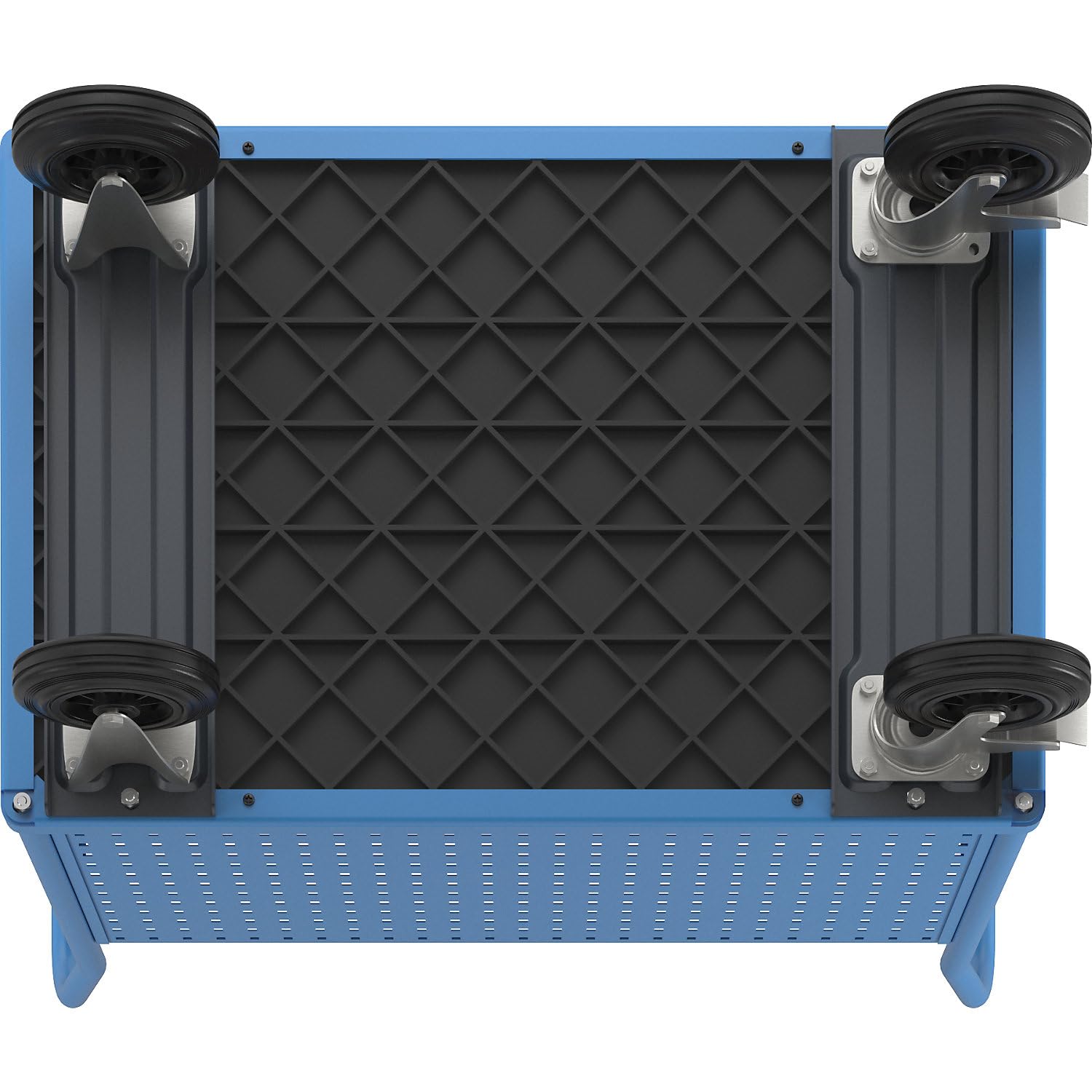 eurokraft pro | Plattformwagen | Mit 4 hohen Lochblechwänden, LxB 1050 x 700 mm, Vollgummi