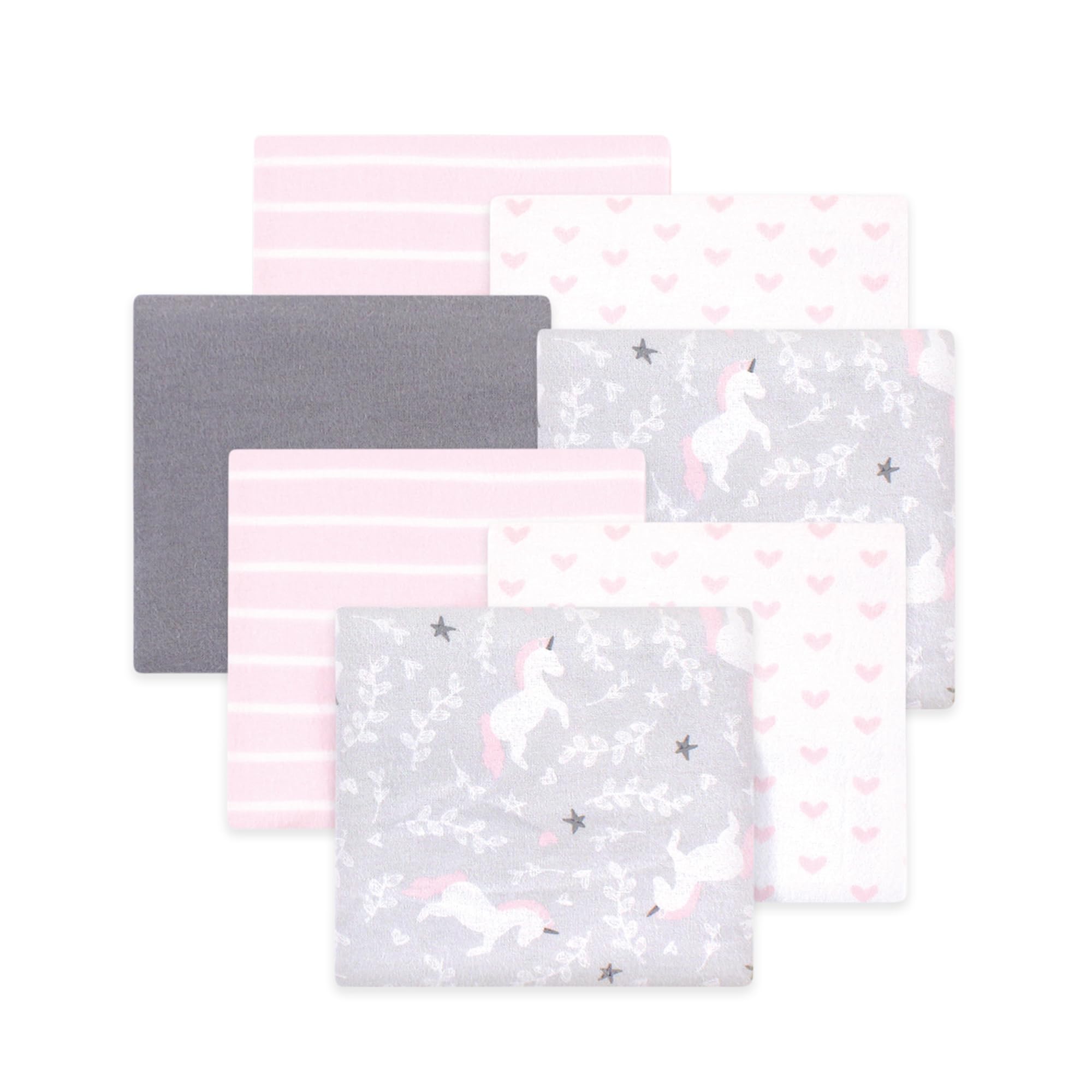 Little Treasure Hudson Baby Cotton Poly Flannel Receiving Blankets Multipack, Grey Whimsical Unicorn, 30x30 inches