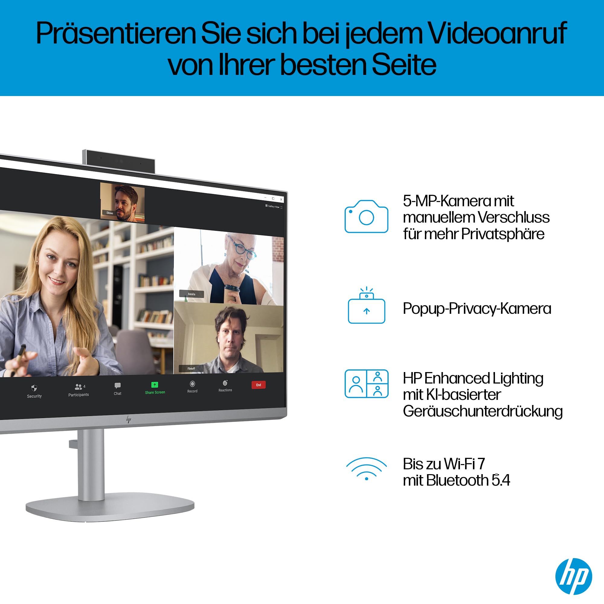 HP OmniStudio X 27-cs0273ng All-in-One KI PC, 27 Zoll Entspiegeltes FHD-Display, Intel Core Ultra 7 155H, 16 GB DDR5-SDRAM, 1 TB SSD, Intel Arc Graphics, Windows 11 Home, QWERTZ Tastatur, Silber