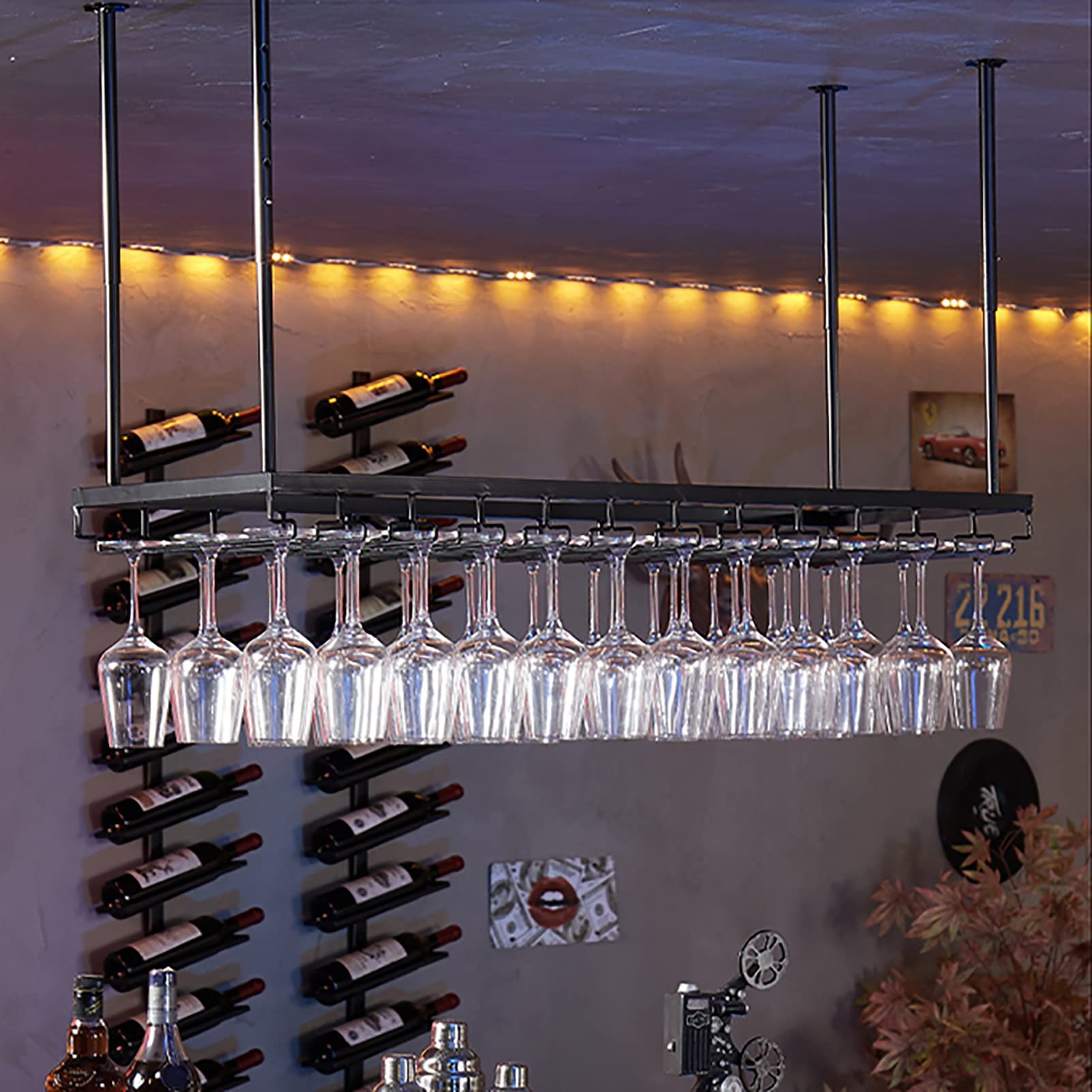 Scaffale A Soffitto Industriale In Ferro - 5 Lunghezze Per Bar, Ristoranti, Casa - Foto 13