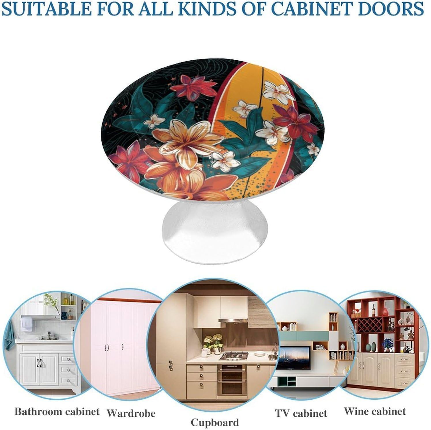 Cabinet Handles Round Drawer Pulls Surfboard and Flowers Dresser Knobs for Cabinets and Drawers Handle Kitchen Cabinet Pulls for Bathroom Cupboard Drawers Cabinet Pulls for Kitchen Door