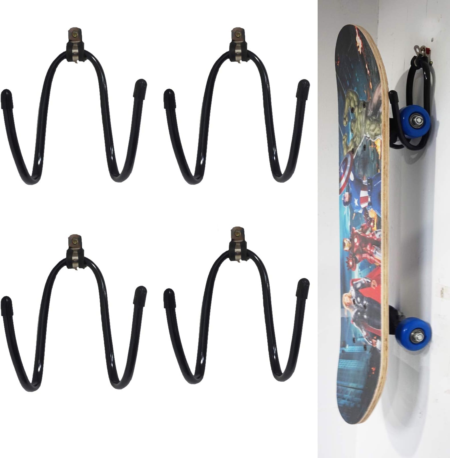 4/PK - Universal Skateboard Wall Mount Wall Hanger Rack Skateboard Storage Skateboard Display Skateboard Hooks for Longboard Holder Longboard Wall Mount Hangers for Electric Skateboard