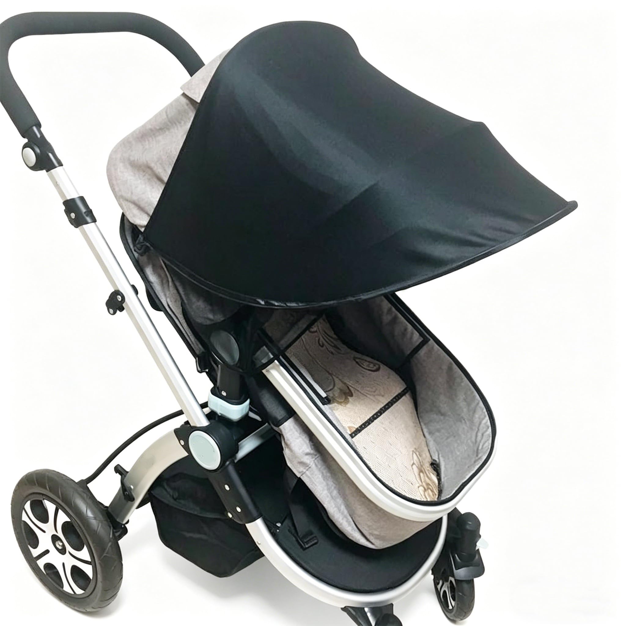 Universal Pram Sun Shade Cover UPF50+ Pushchair Sunshade Foldable Baby Stroller Sun Shield Pushchair Awning UV Protection Waterproof Pram Sun Shade Canopy for Pushchairs Buggy Stroller