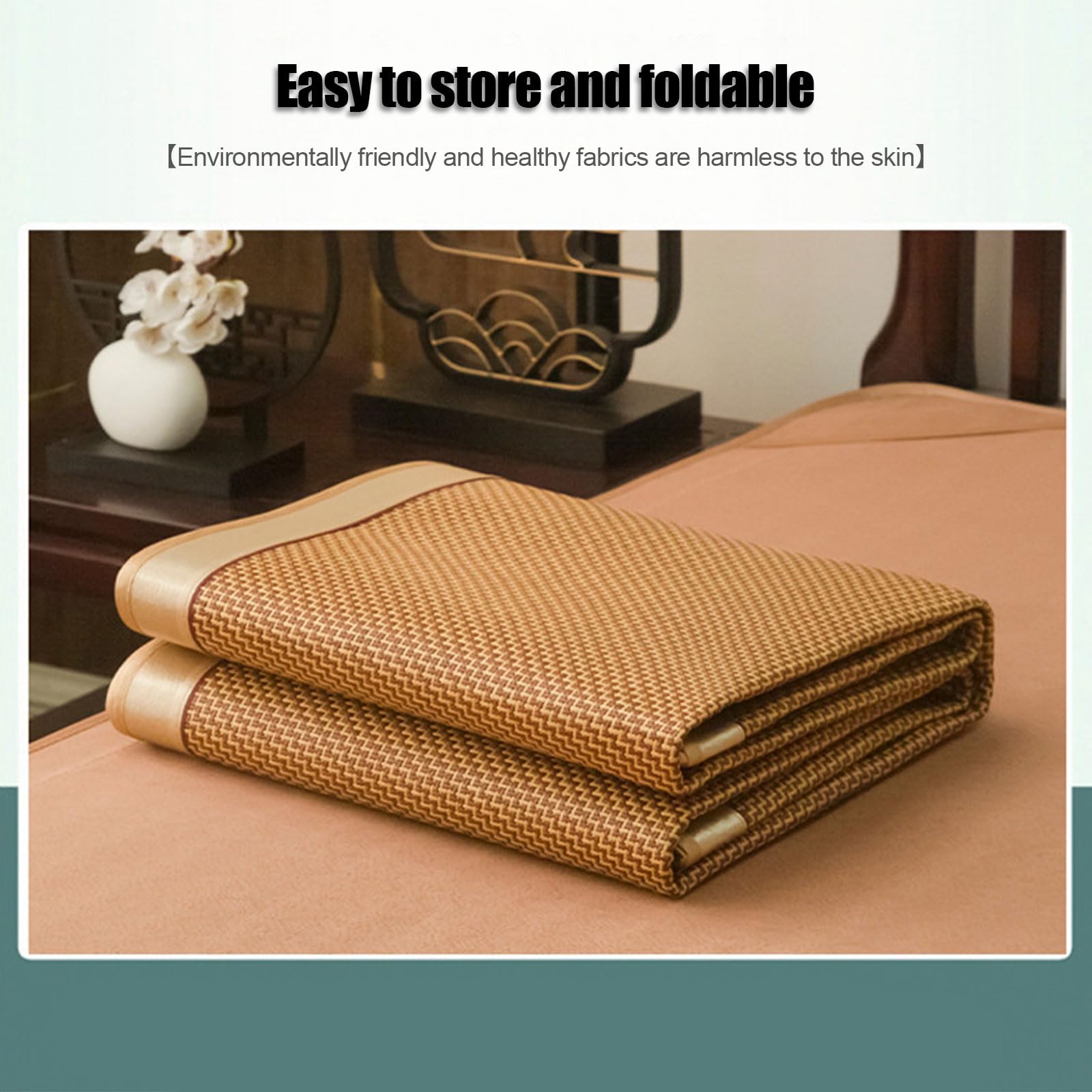 Tappetino refrigerante double-face in rattan per letto, pieghevole, in bambù, tessuto a raffreddamento rapido, per bambini, adulti e anziani, soluzione ideale per il comfort estivo