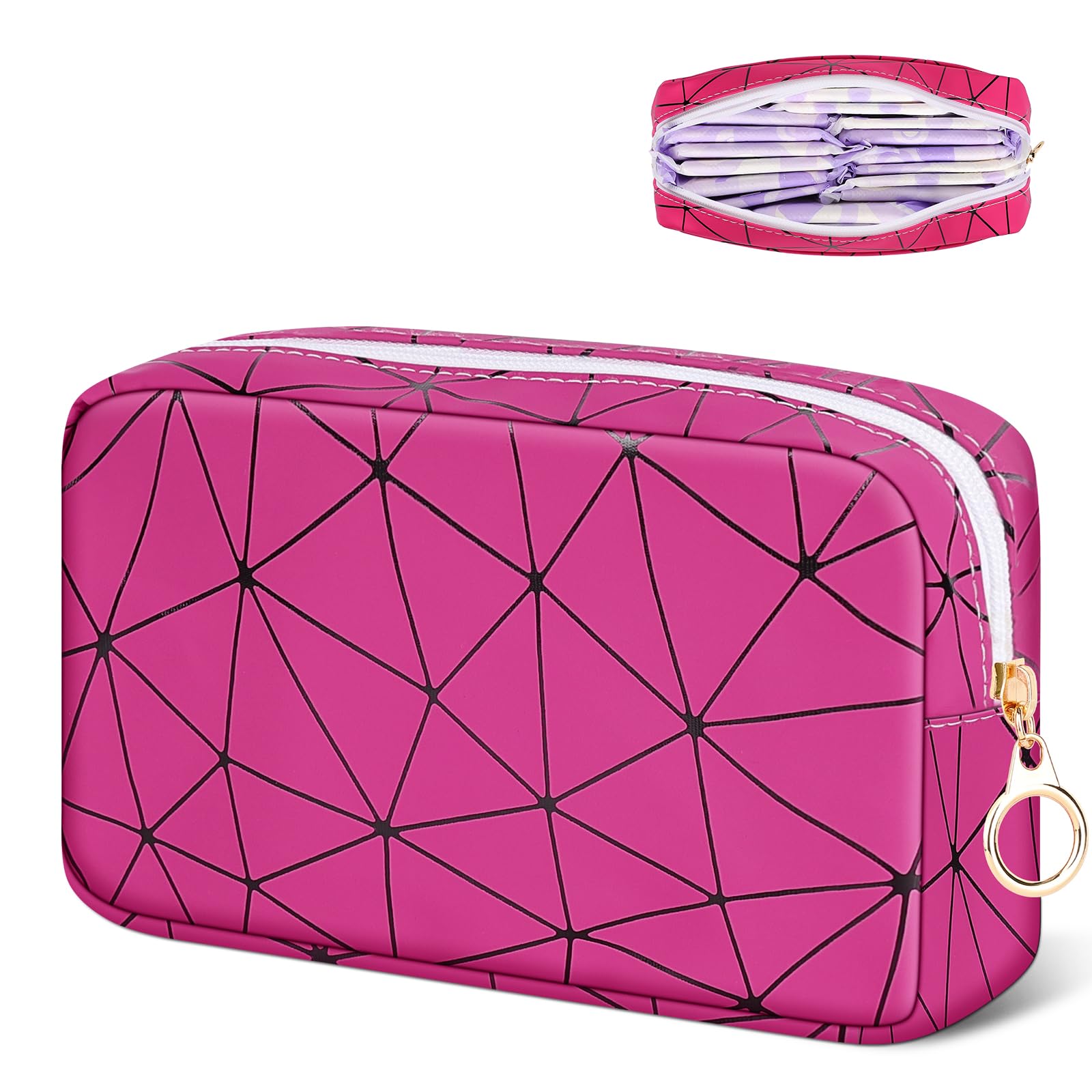 Soporte de tampón para bolso, bolsa de cuero para período, bolsa de almacenamiento de servilletas sanitarias para niñas y mujeres, bolsa portátil de emergencia femenina (rojo rosa)