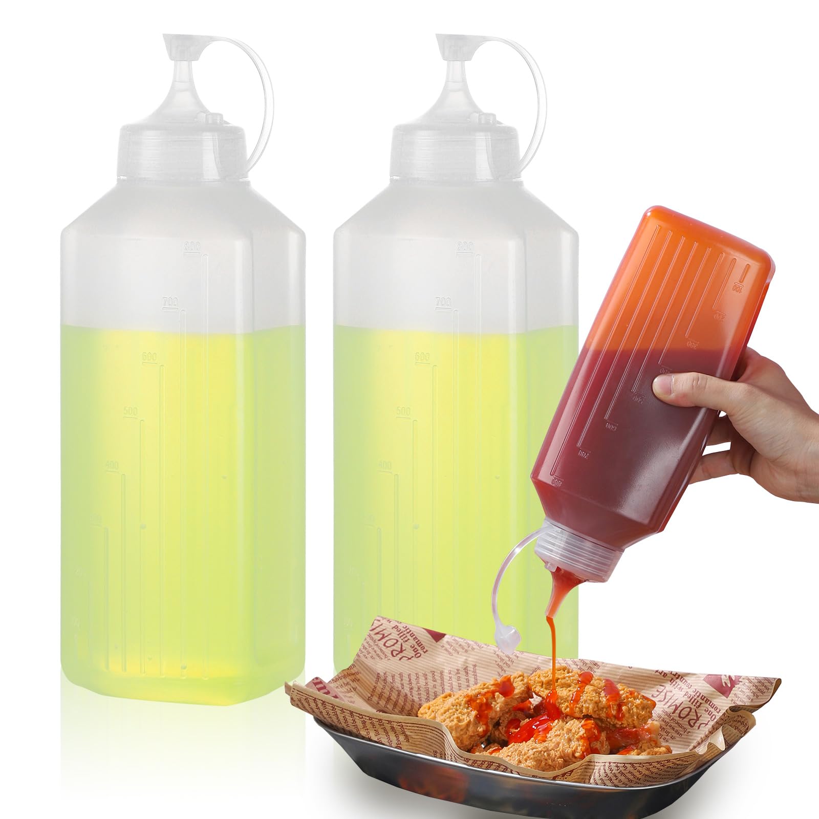 2 x große Gewürzspender mit Deckel, breite Öffnung, Quetschflaschen für Ketchup, Senf, Salat, Dressing, klare Spritzflaschen für Saucen, 740 ml