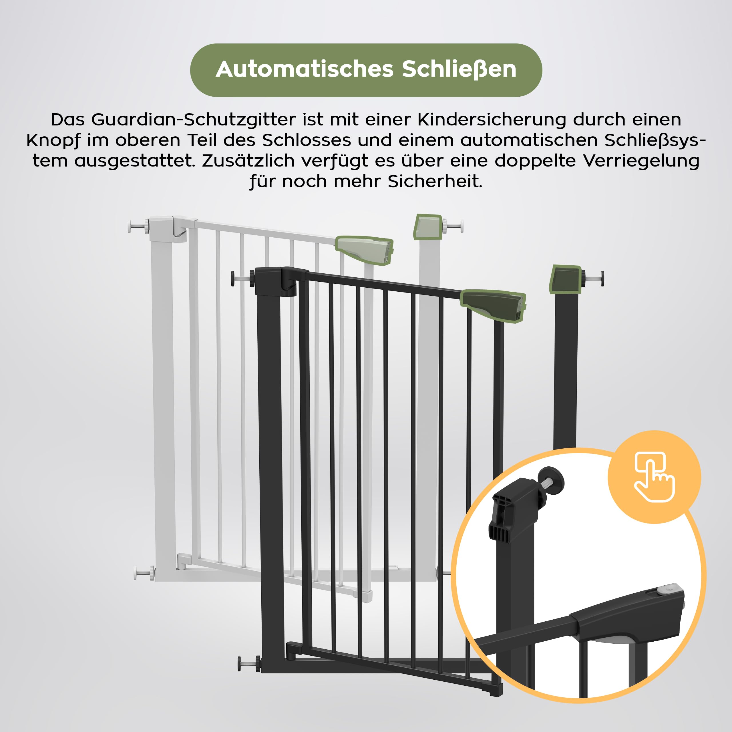 Tulano Guardian 5.0 Treppenschutzgitter ohne Bohren - 75–117 cm | Für Treppen und Türen - 92 cm hoch - beidseitig mit einer Hand öffnen - schließt automatisch - 2 Verlängerungen -Schwarz