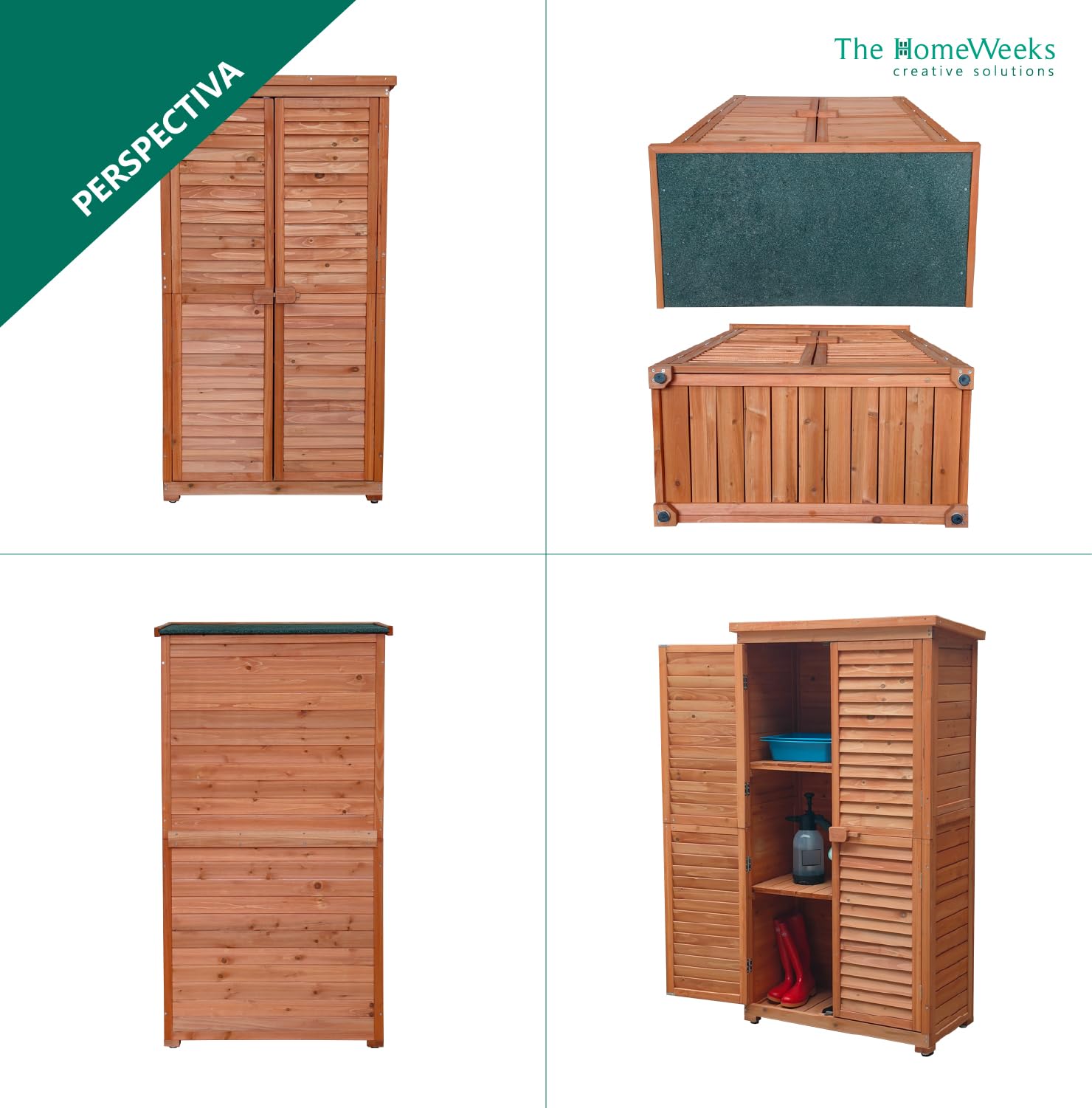 The Homeweeks Cobertizo Armario Jardín IRATI | Madera Tratada Maciza | 87 * 46 * 160cm. | Armario Multiusos | Impermeable | para Almacenamiento de Herramientas y Accesorios de Jardin | Doble Puerta.