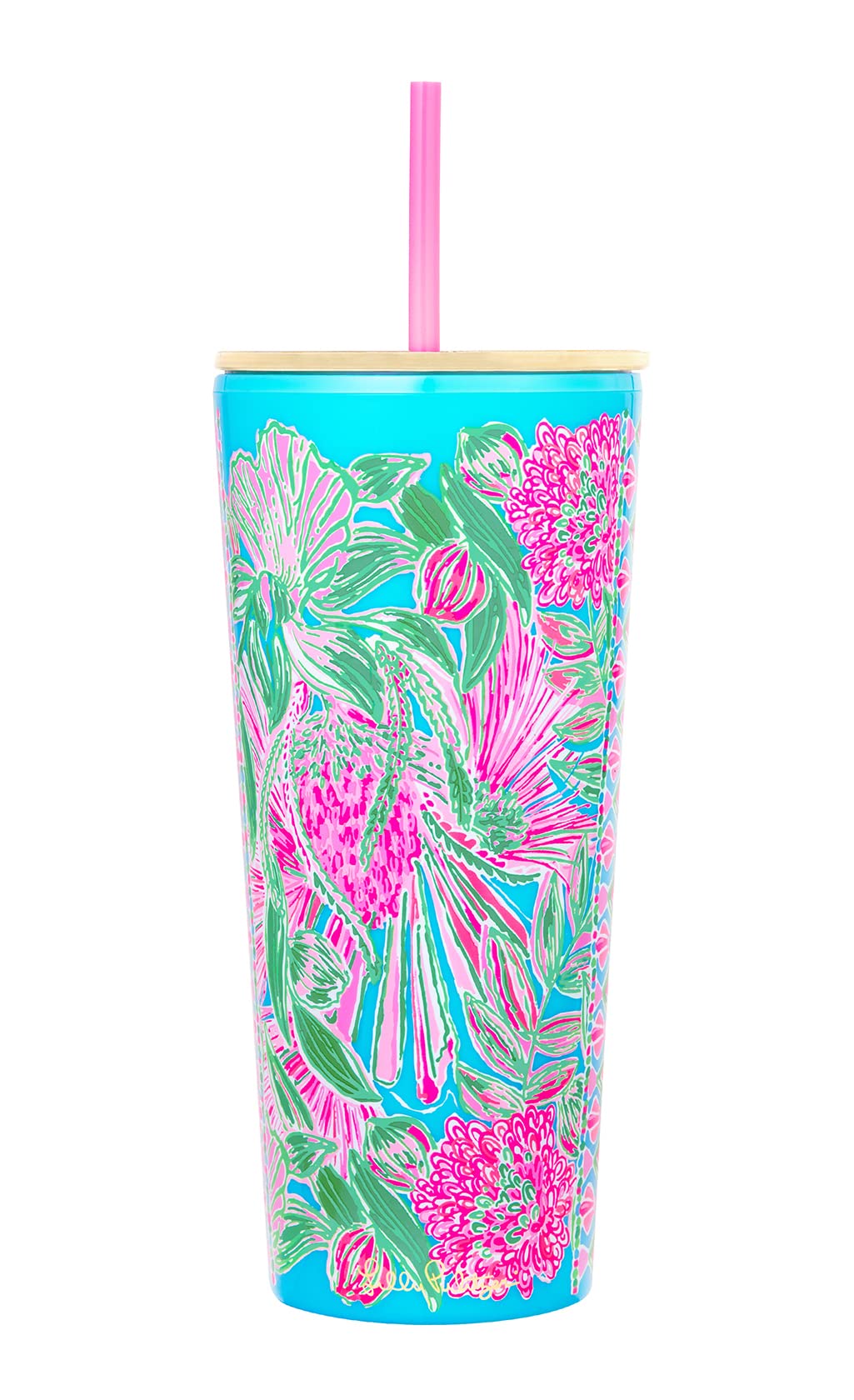 Lilly Pulitzer Insulated Tumbler with Lid and Straw, 24 Oz Travel Cup, Double Wall Tumbler, Coming in Hot