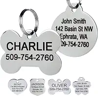 GoTags Etiquetas de identificação de animais de estimação de aço inoxidável, etiquetas personalizadas para cães e gatos, até 8 linhas de texto personalizado, gravadas em ambos os lados,