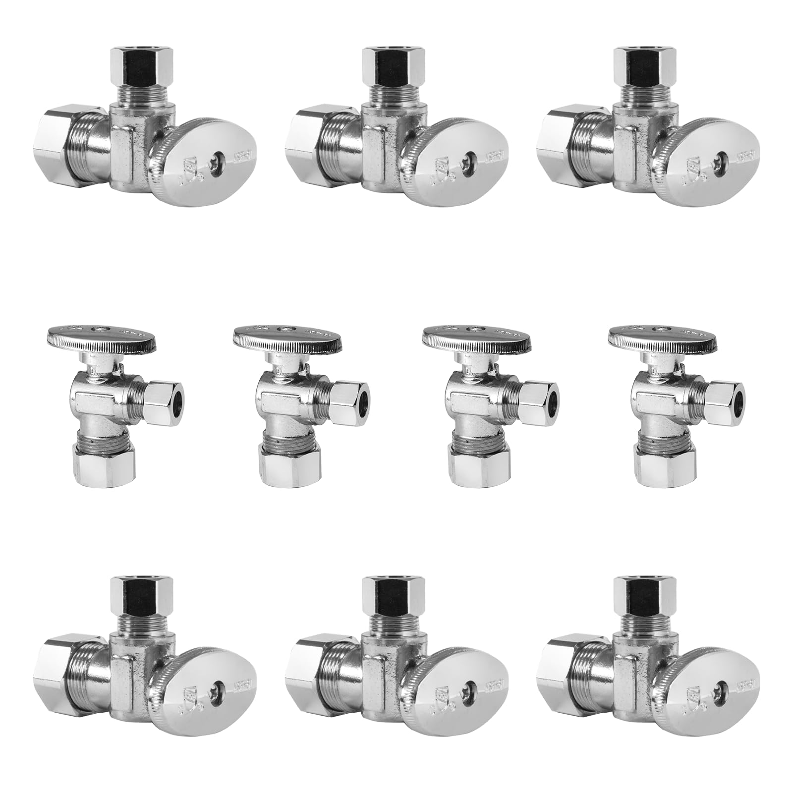 10-pak Foskan Kompresyjny zawór odcinający kątowy, 1/4 zawór odcinający 1/2 cala NOM (5/20.3 cm OD) x 3/20.3 cm OD, chromowany mosiądz