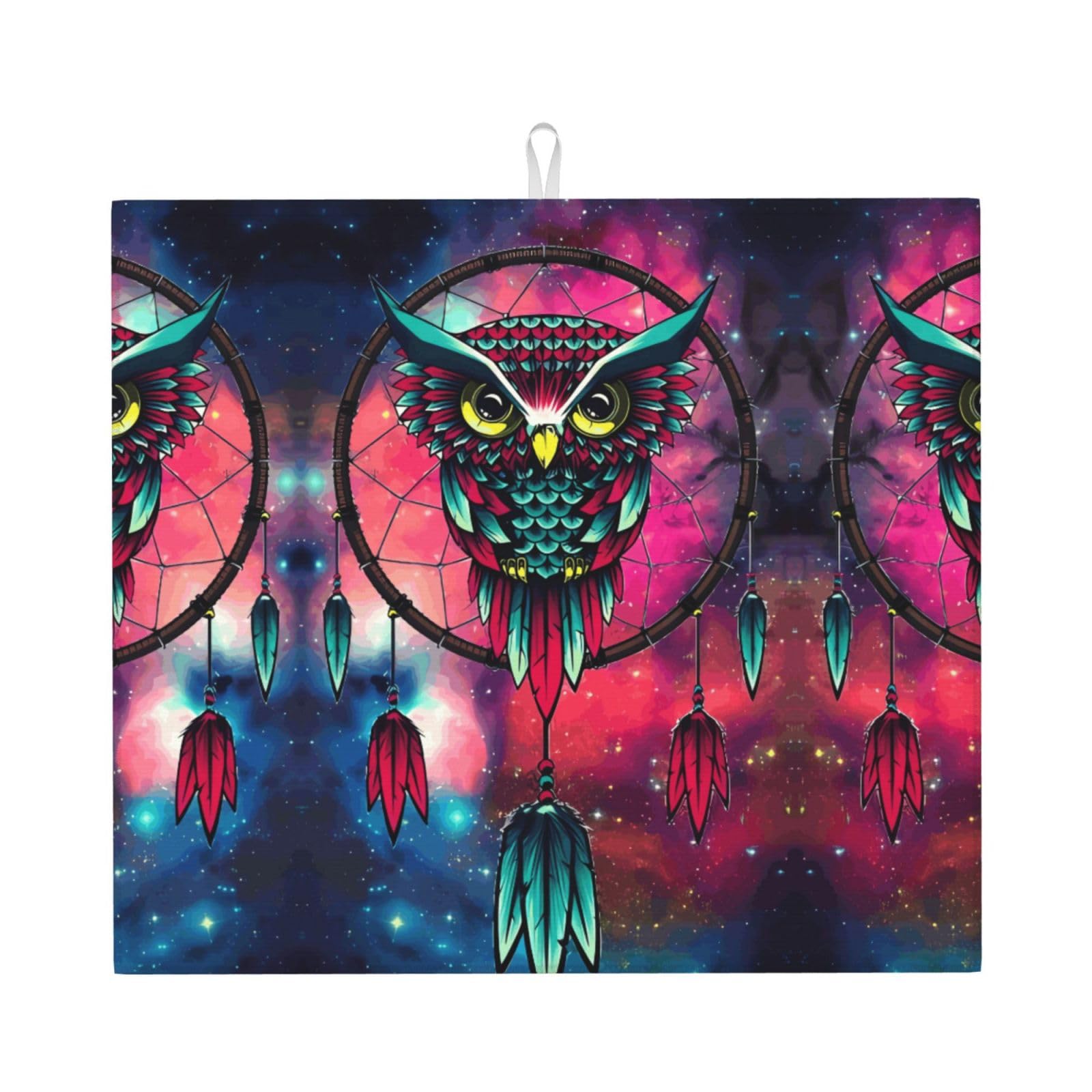 Yyhhaofa Black Owl Prints Kitchen Drying Mat – Absorbent Dish Throw For Countertops, Non-Slip Quick-Dry Layer With Stylish Prints