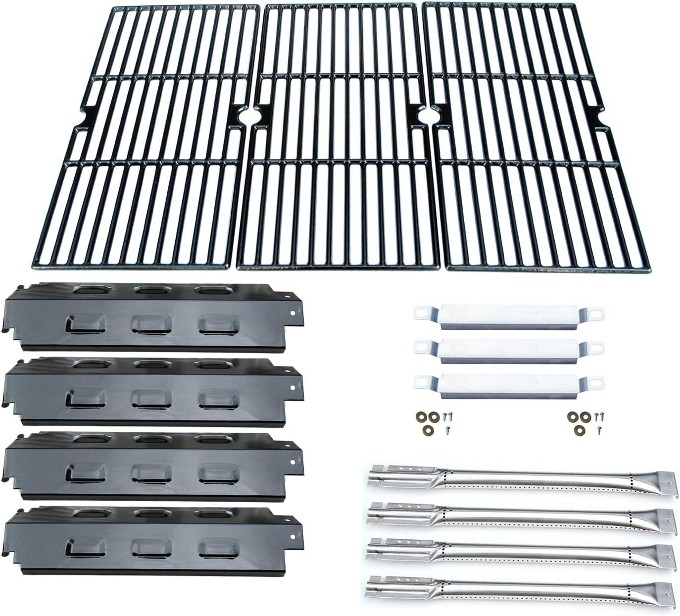Direct Store Parts Kit DG158 Charbroil 463420507,463420509,463460708,463460710 Gas Grill(SS Burner+SS Carry-Over Tubes+Porcelain Steel Heat Plate+Porcelain Cast Iron Cooking Grid)