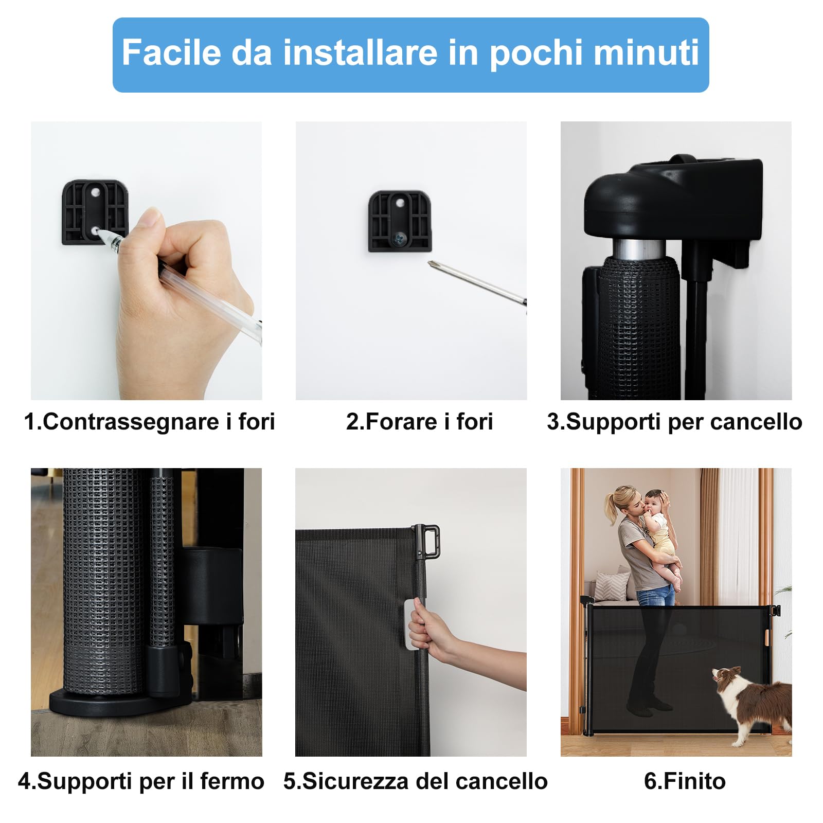 derimkcoa Cancelletto Estensibile per Scale,0-140 cm,Porta Retrattile e Cancelletto per Bambini e Animali Domestici,Adatto per Scale,Corridoi, Uso Interno ed Esterno(Nera)