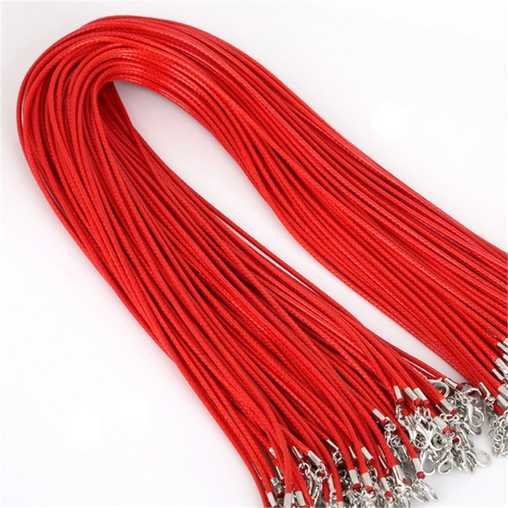 30 Pcs/lot 2mm Faux Handmade Leather String Cord Braided Rope Necklaces & Pendant Chain Charms with Lobster Clasp DIY Findings (Red)