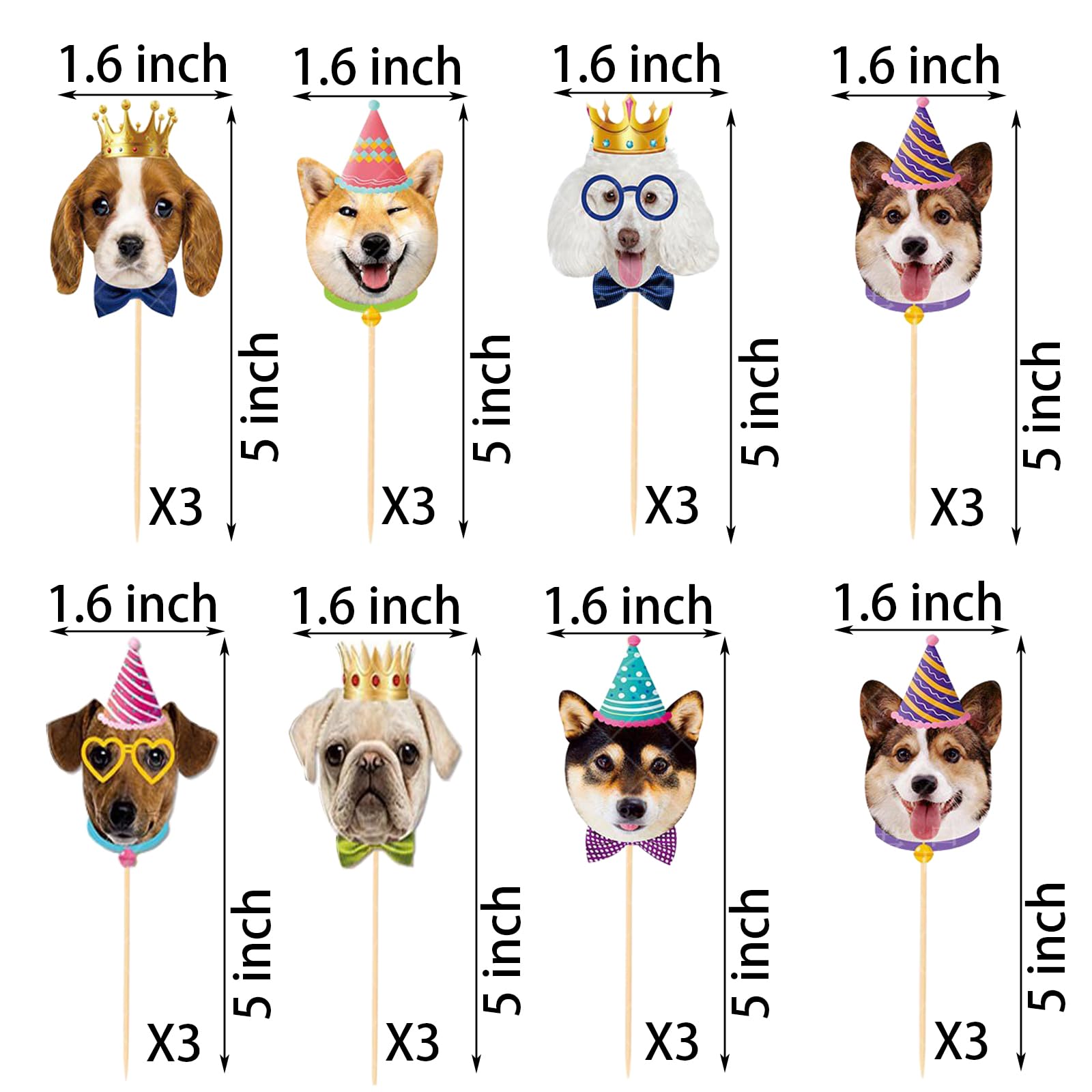 SAMOKA Pet Dog Cupcake Toppers, 24 PCS Pet Dog Themed Birthday Party Supplies,Baby Shower Party Decorations