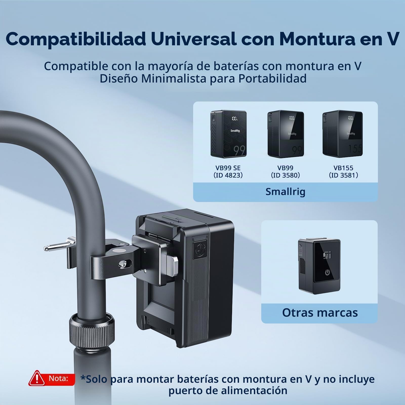 SMALLRIG Abrazadera en forma de cangrejo de montaje en V, abrazadera antideslizante de 15-40 mm, carga de 1,5 kg, compatible con múltiples marcas de baterías de montaje en V - 5313