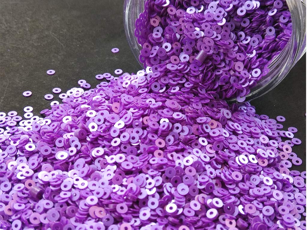 The Design Cart Silver Purple Center Hole Circular Sequins (4 mm) (Pack of 100 Grams) for Embroidery, Art and Craft - Im