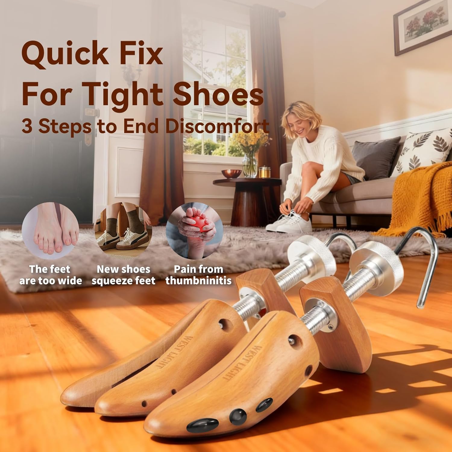 WEST LIGHT Shoe Stretcher for Women - Pair of 2-Way Professional Shoe Expander | Heavy Duty Solid Beechwood & Metal Construction | Stretch Length & Width for Instant Comfort | Size 7-10 - Image 3