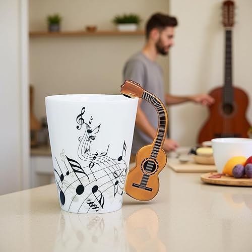 Miniatura 3 de LanHong Taza de guitarra, taza de café de guitarra, regalo para guitarristas músicos, taza de guitarra de 13.5 onzas, regalos para amantes de la