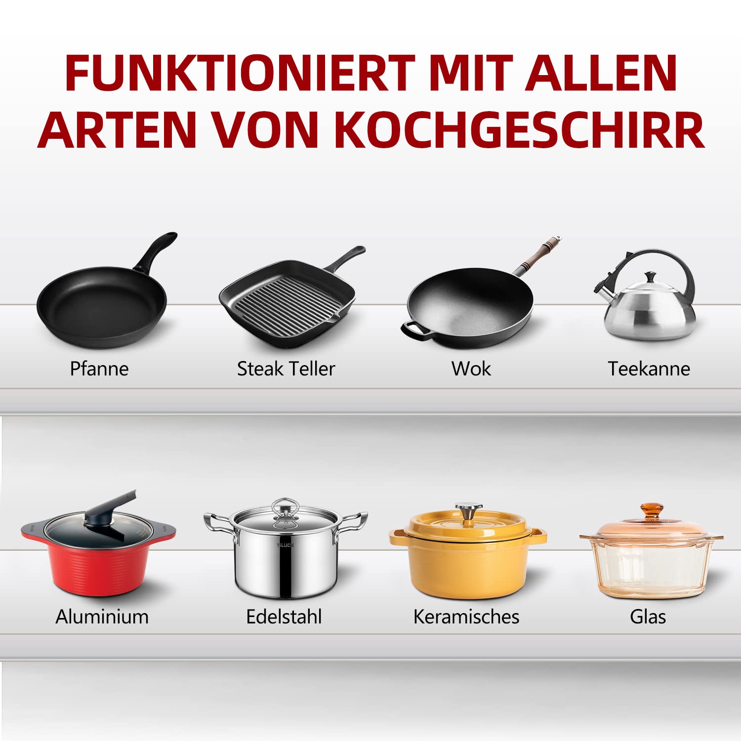 CUSIMAX Elektrische Kochplatte mit Kühlgriffen, 900 W + 1200 W, doppelte Infrarot-Kochplatte, tragbar mit einstellbarer Temperatur, 15 cm + 18 cm zum Kochen, kompatibel mit