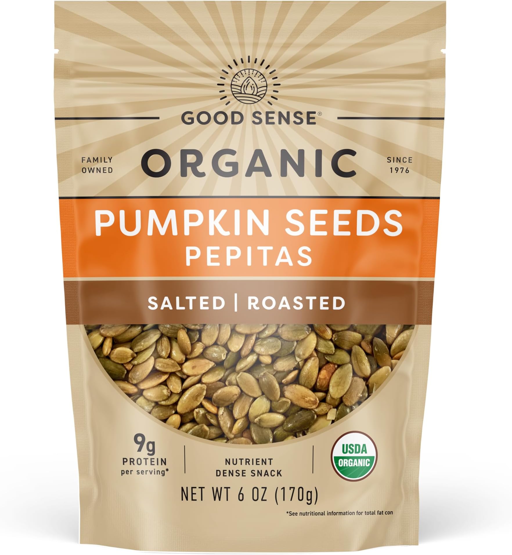 Good Sense Roasted Salted Organic Pumpkin Seeds, 6 Ounce