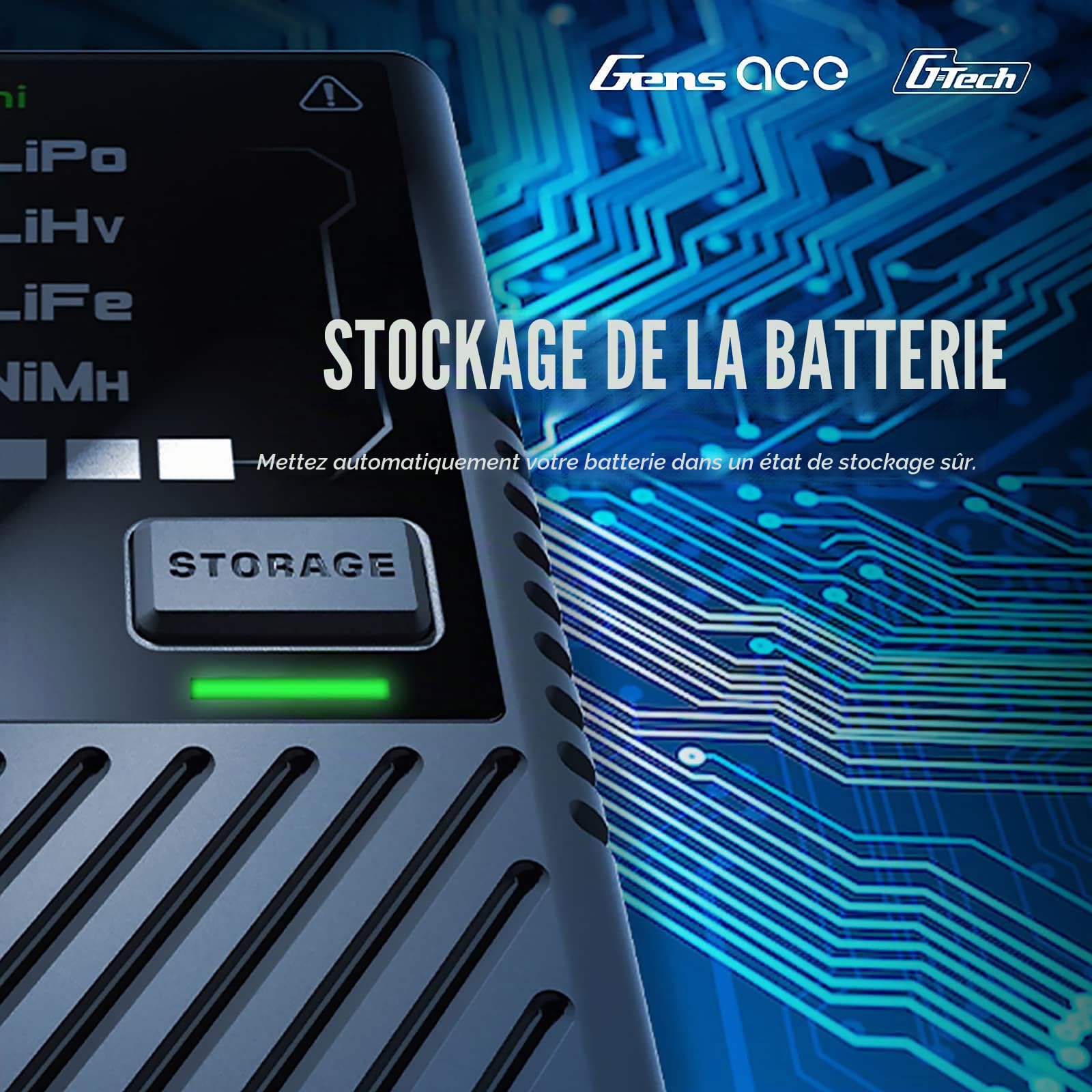 GensAce iMars Mini Chargeur Batterie RC 60W 5A USB-C pour Batteries LiPo 2-4S avec Adaptateur d'alimentation et Câble Adaptateur (EU)