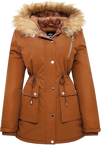 FARVALUE Womens Water-repellent Winter Coat Thicken Puffer Jacket Warm FLeece Lined Parka with Fur Hood
