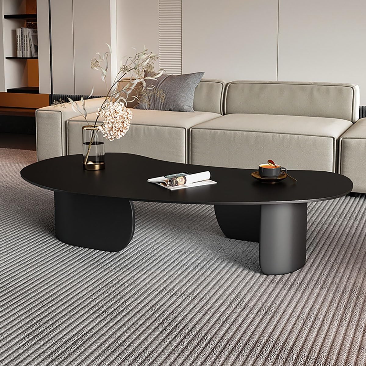 Table basse moderne en ardoise avec design unique en forme de nuage pour le salon, grande table basse de luxe en plusieurs styles