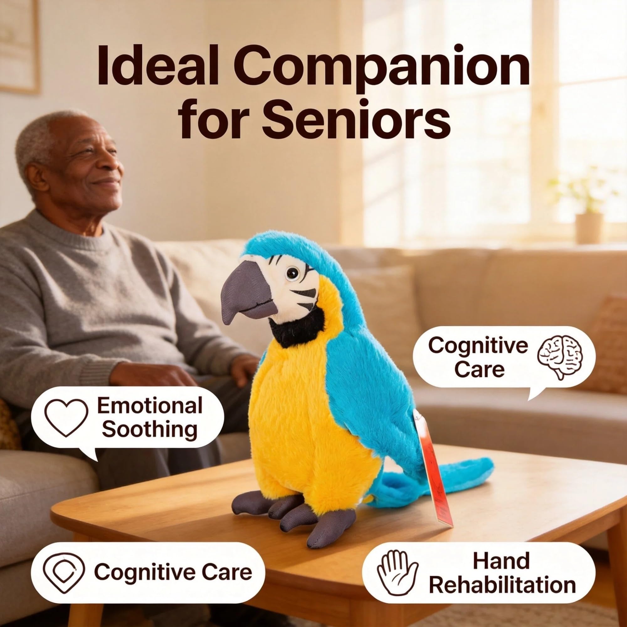 Parrot Plush Sensory Fidget with Substantial Anxiety Support, 11 In | Sensory plush for seniors, anxiety relief for elderly, tactile plush companion for adults, fidget‑style comfort(Azul)
