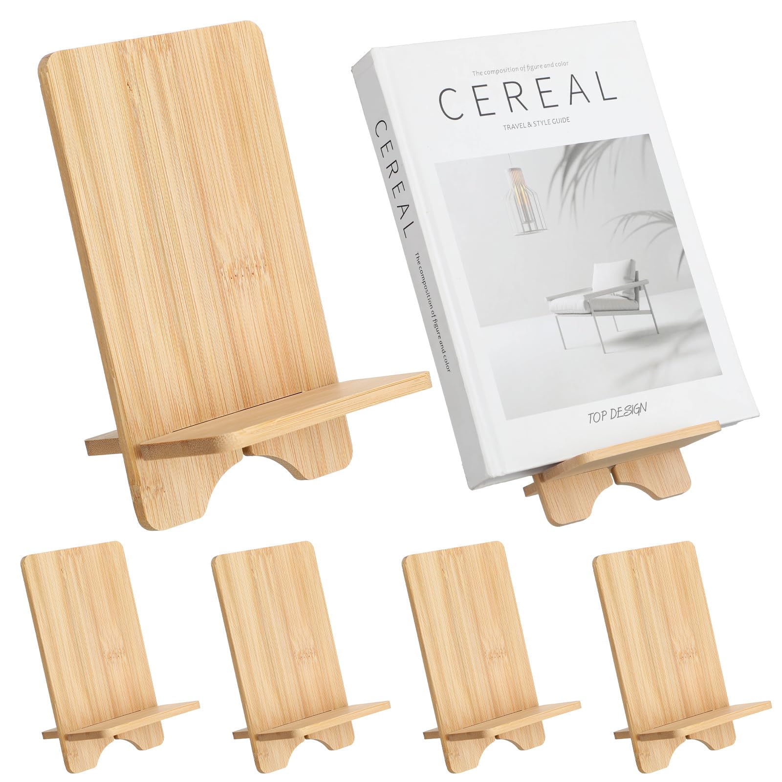Memorywuu 4 Pcs Bamboo Book Stand for Display Book Holder Easel Stand Collector Display Back to School Gift for Home Office Album Cd Magazine Comic Postcard Picture Artworks
