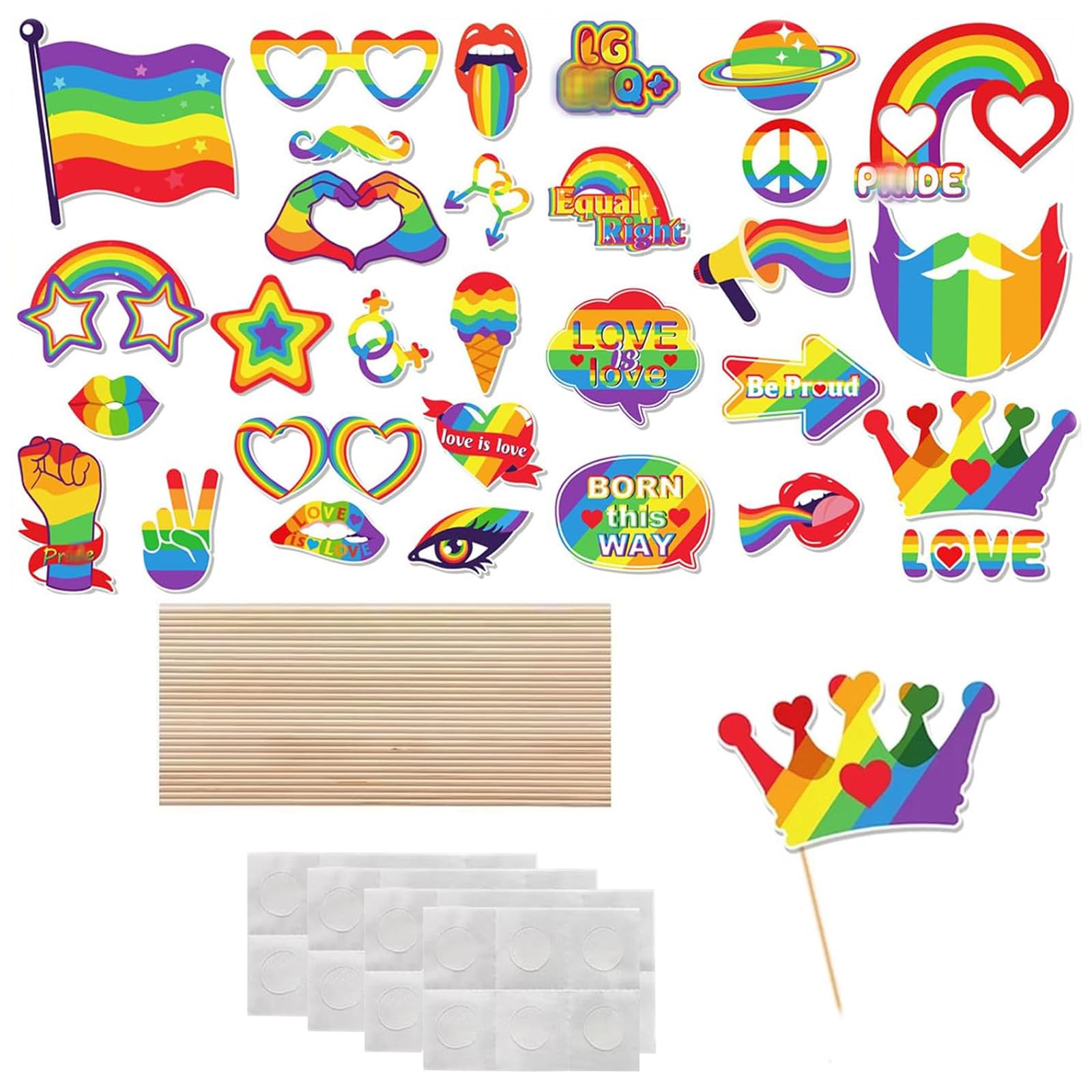 Ceegeww 30 Pcs Pride Decorations Photo Booth Props, Colorful Rainbow Lgbtq Pride Accessories, Colorful Gay Prides Lgbtq, For Teenagers Day Rainbow Month Party Supplies Decorations