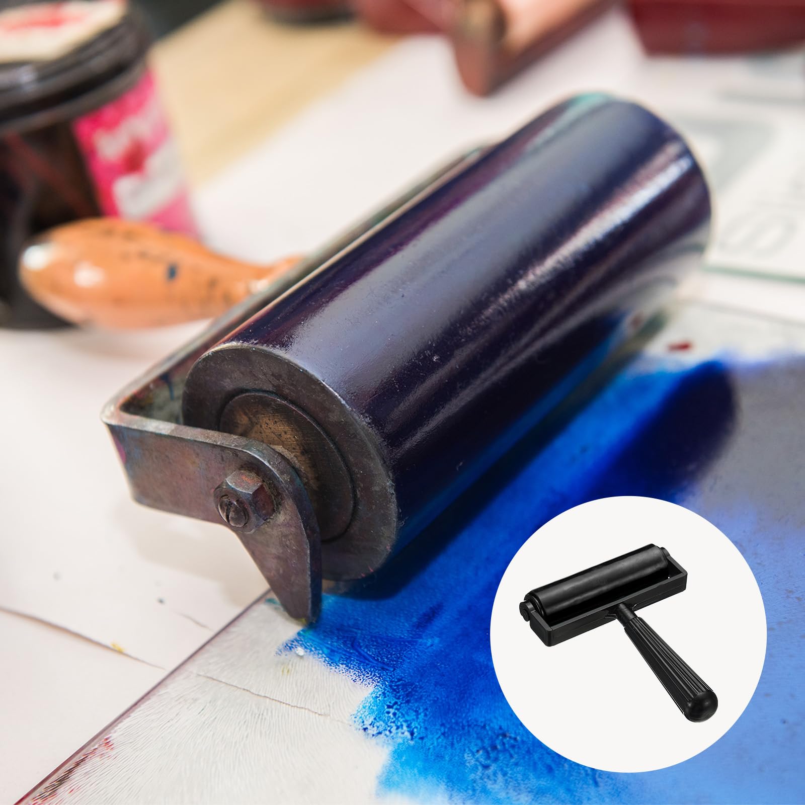YOKIVE 2 Pcs Rubber Roller Brayer, Printmaking Ink Print Spreading Brush Tool, Great for Art Printing Craft Stamping (Black 4.5-Inch) - Image 3