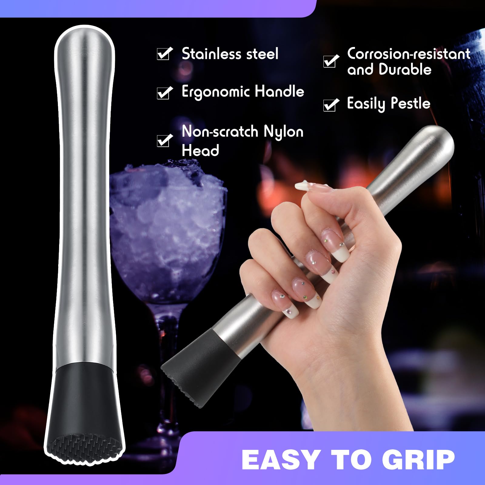Zonon 16 pezzi pestello per cocktail in acciaio inox per bevande Muddler 20,3 cm lungo Mojito Muddler Bar Muddler Strumento Muller per bevande Ice Crusher Bartender Tools Set Home Bartender Bar