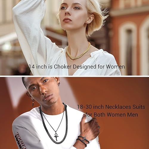 Miniatura 3 de PROSTEEL 316L Stainless Steel Figaro Cuban Chain Necklace for Men, Black18K Real Gold Plated, 4567.591013mm, 14inch-30inch, Come with Box