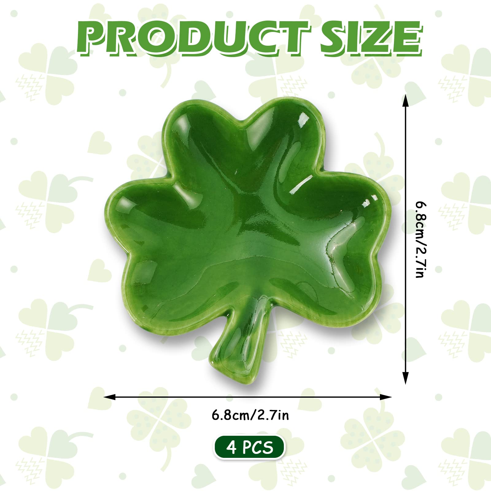 Whaline 4Pcs St. Patrick's Day Coffee Spoon Rest Green Shamrock Ceramic Teaspoon Holder Shamrock Ring Dish for Irish Holiday Kitchen Office Coffee Bar Coffee Stirrers Home Decor Accessories