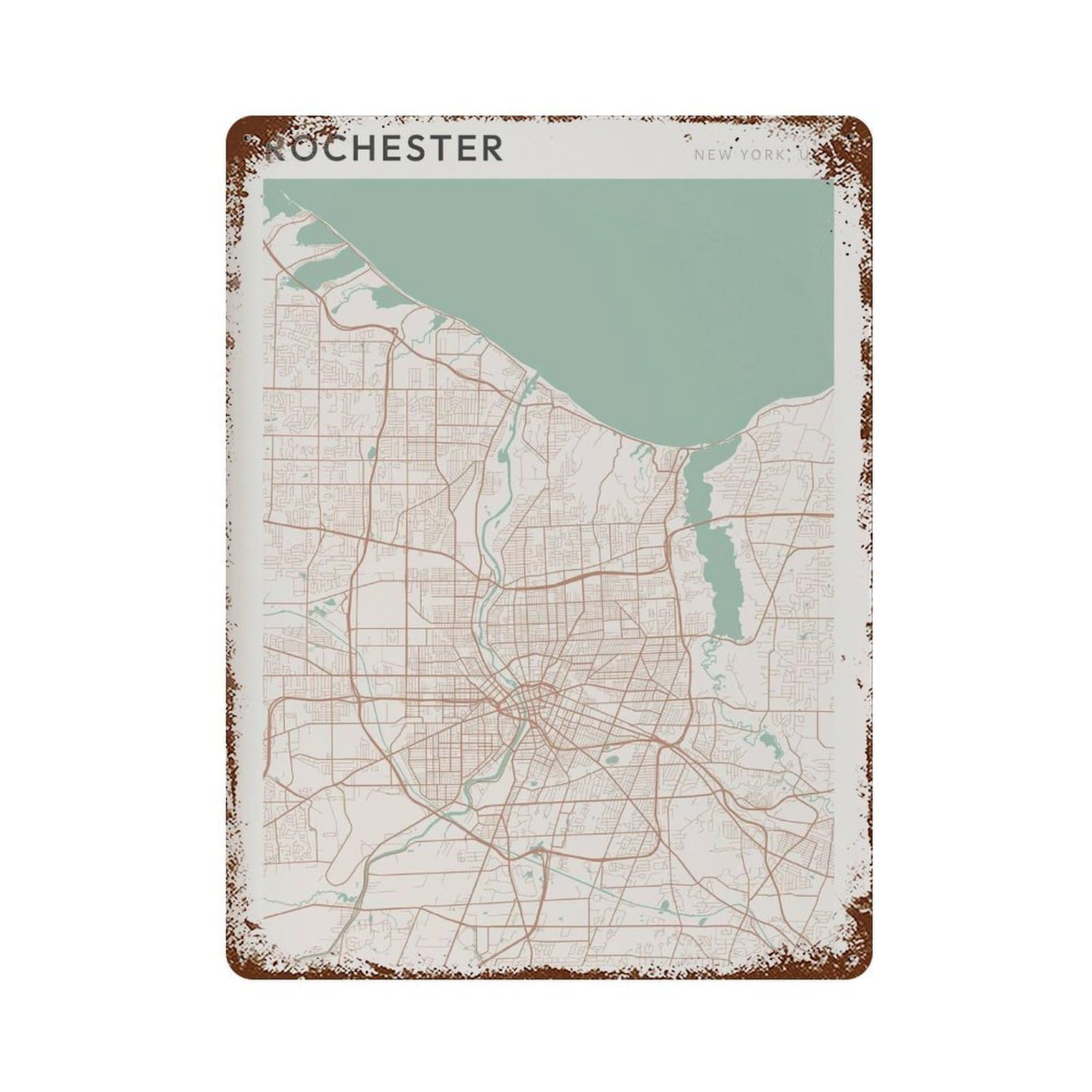 xiaoxiaoshen Rochester Map New York Travel Gift Scandi Wall Decor Art Metal Tin Poster Modern Home Decor Art Home Bar Shop Decorations Vintage Sign 40x30cm
