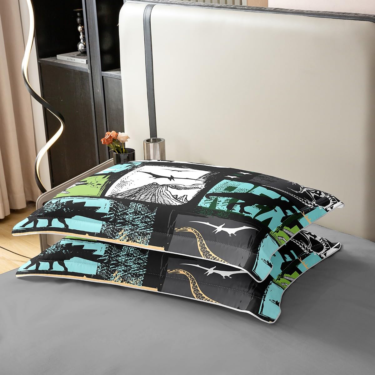 Juego de ropa de cama de algodón de dinosaurio verde, juego de ropa de cama de algodón de dinosaurio de dibujos animados para niños y niñas, juego de ropa de cama de algodón Kawaii Jungle Dino Juego