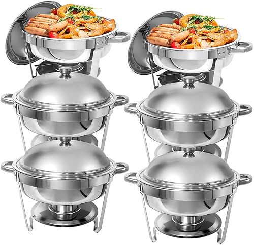 EVGTTI Juego de 6 platos de bufé de roces redondos de 6 cuartos de galón para buffet con tapa antiquemaduras, juego de chafers de acero inoxidable y EVGTTI Juego de 6 platos de bufé de roces redondos de 6 cuartos de galón para buffet con tapa antiquemaduras, juego de chafers de acero inoxidable y