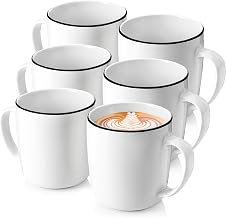 Sänger Marlo Black Rim Coffee Cups Set of 6 Porcelain | For 6 people, white with black accents, coffee mugs, dishwasher safe, cups coffee & tea, 350 ml