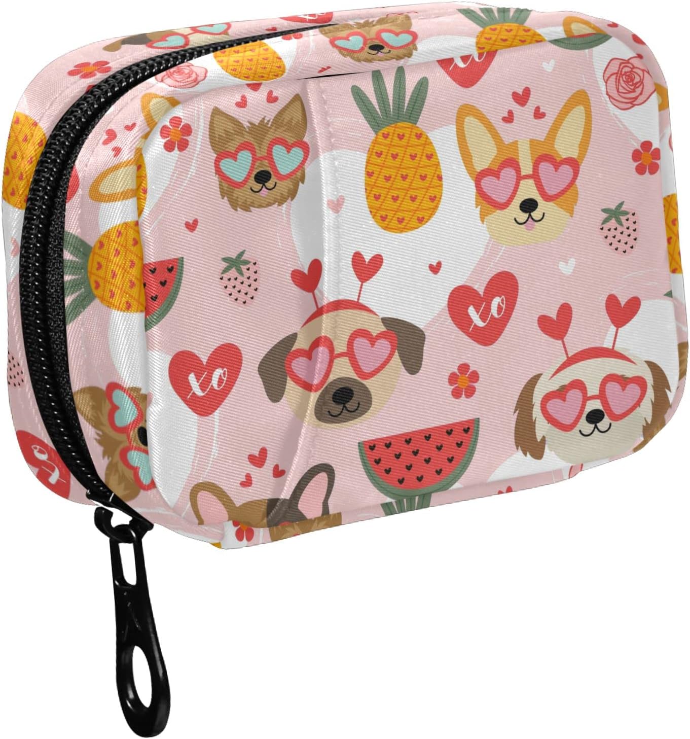 Fustylead Dogs and Love Glasses Pill Organizers 2 Times A Day Pill Case Bag with Zipper Portable