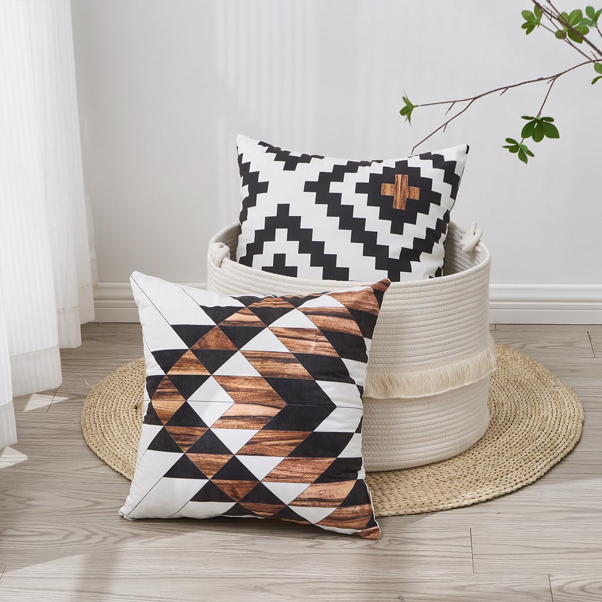 Aztec Throw Pillow Covers Set of 6,Rustic Southwestern Western Brown Wooden Texture Home Decor Ethnic Farmhouse Outdoor Couch Decorative Cushion Case 18"X18" thumbnail