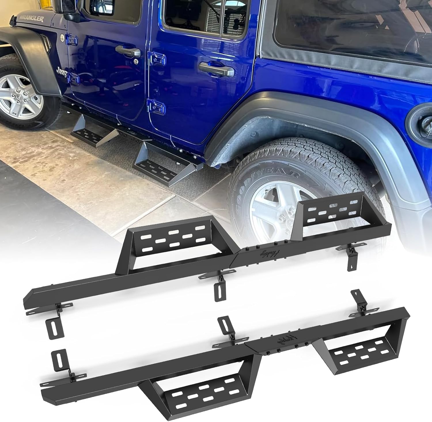 Side Steps Running Board Compatible for Jeep 2018-2025 Wrangler JL JLU Unlimited 4 Doors Only, Matte Black Powder Coated Steel Rock Rails Nerf Bars
