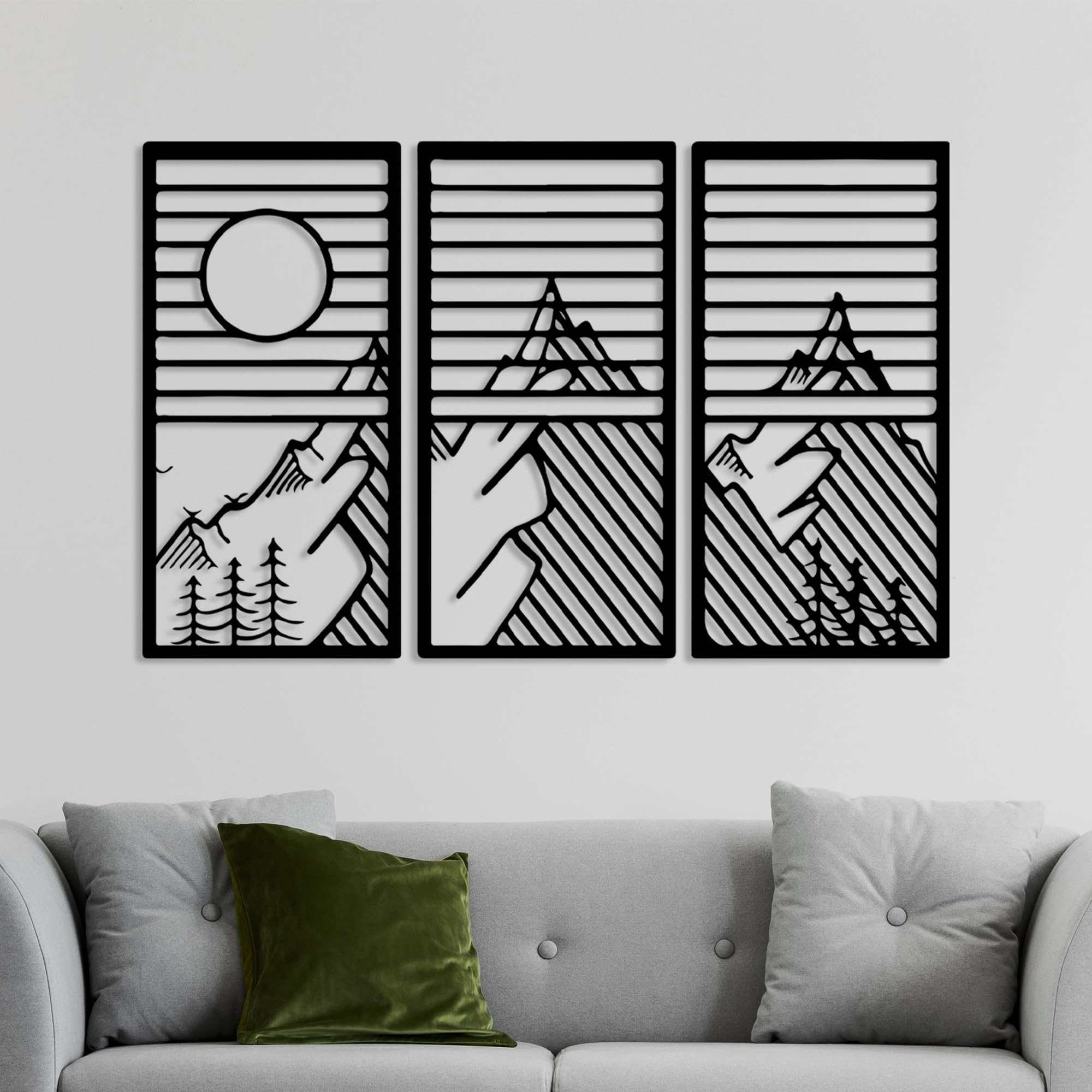 Décoration murale métal 1,5 mm d'épaisseur Hanah Home, triptyque design noir haut de gamme