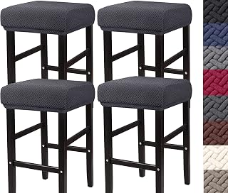 HFCNMY Stool Covers Rectangle,4 Pack Stretch Rectangle Bar Stool Covers Jacquard Vanity Stool Cover Washable Counter Stool Covers Bar Stool Seat Covers Saddle Seat Cover with Elastic Bands Dark Gray