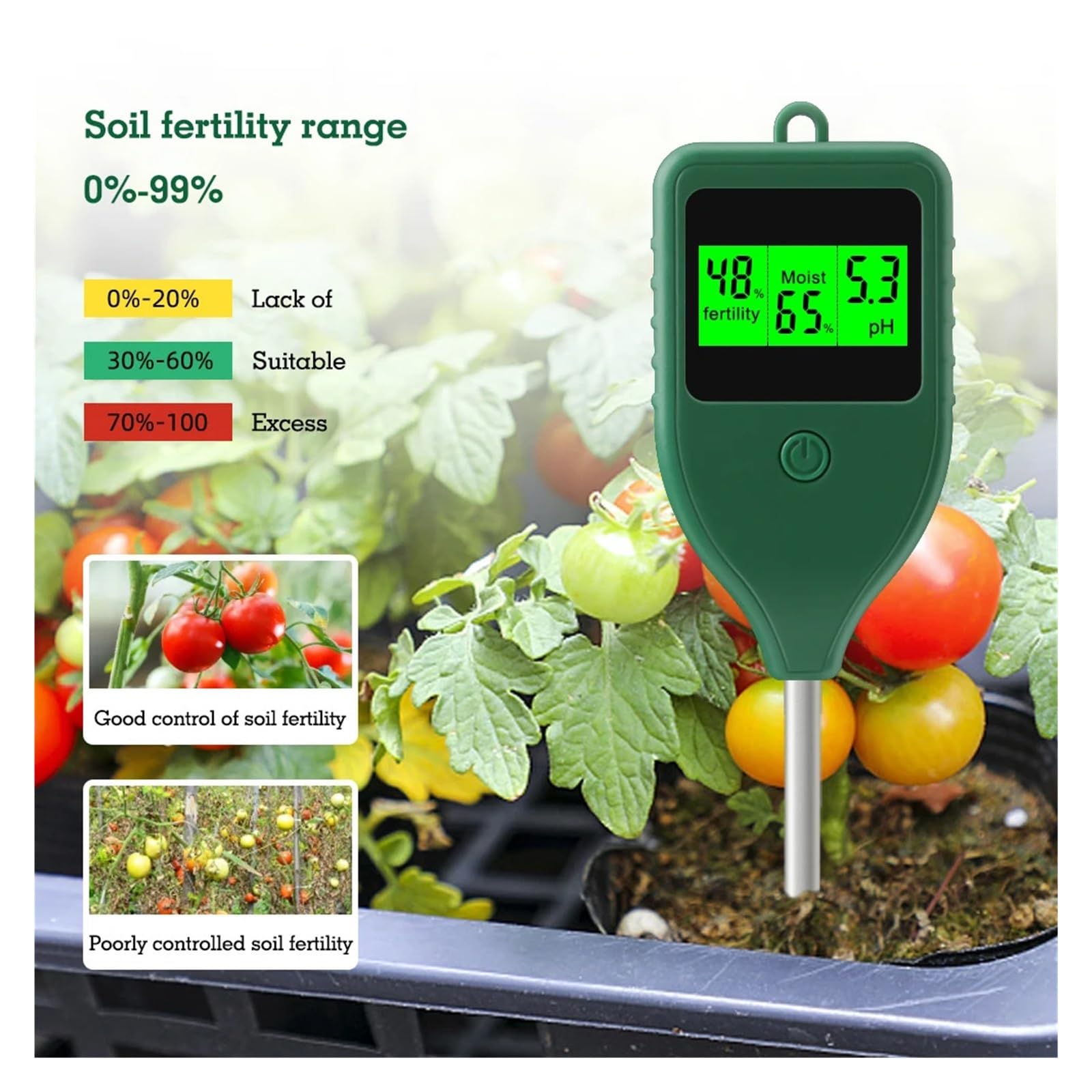 Misuratore PH Del Suolo 3 In 1 Tester Di Fertilità Giardino Agricolo Rilevatore Test Umidità For Piantare Interni, Piante In Vaso, Prato Letture Precise