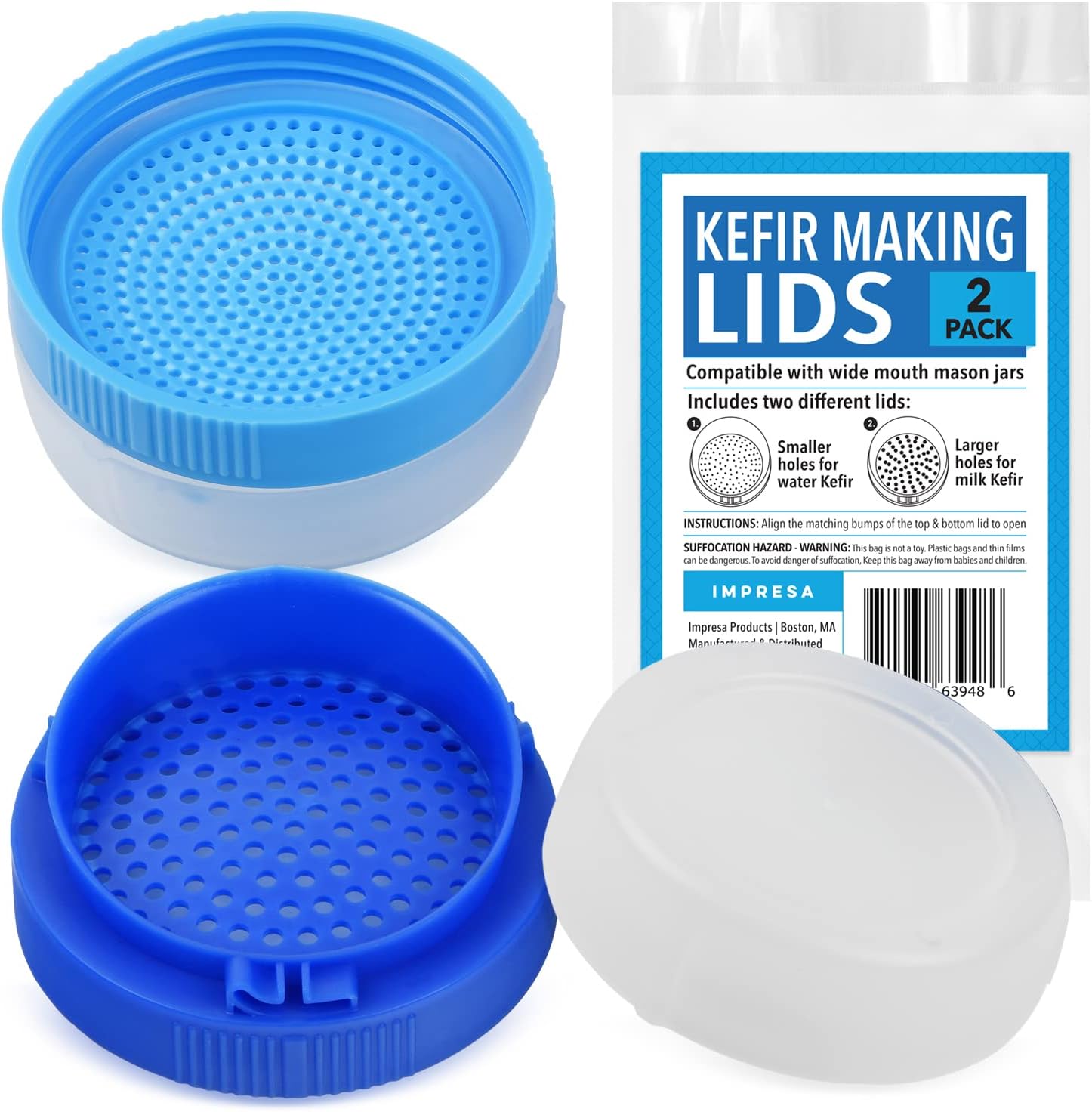 [2 Sizes] Kefir Mason Jar Strainer Lids for Making Kefir With No Clogs - 1 for Milk Kefir Grains, 1 for Water Kefir Grains - Kefir Starter Kit for Home Fermentation - Wide Mouth Kefir Strainer Lids