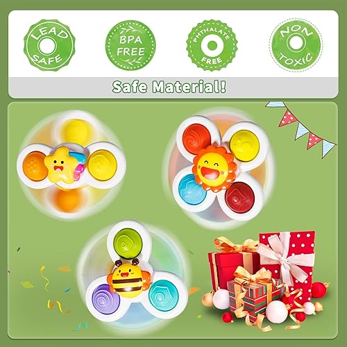 Miniatura 4 de ALASOU 3 juguetes giratorios con ventosa para niños de 1 año  Novedad Spinning Tops Juguetes para niños de 1 a 2 años  Juguetes sensoriales de baño