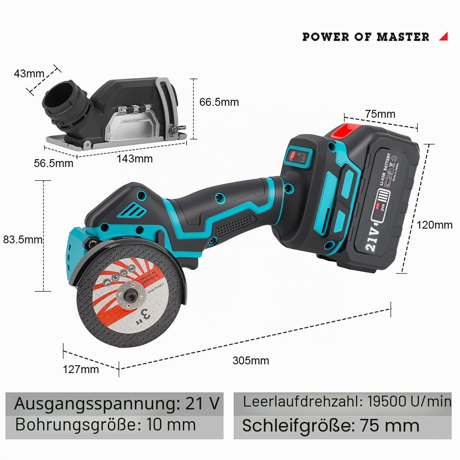 Mini Akku Winkelschleifer, Winkelschleifer Klein mit 2 x 3000mAh Akkus, 7 Trennscheiben und 5 Fächerscheiben 21 V, 19500RPM zum Schleifen und Schneiden für Metall, Fliesen, Kunststoff